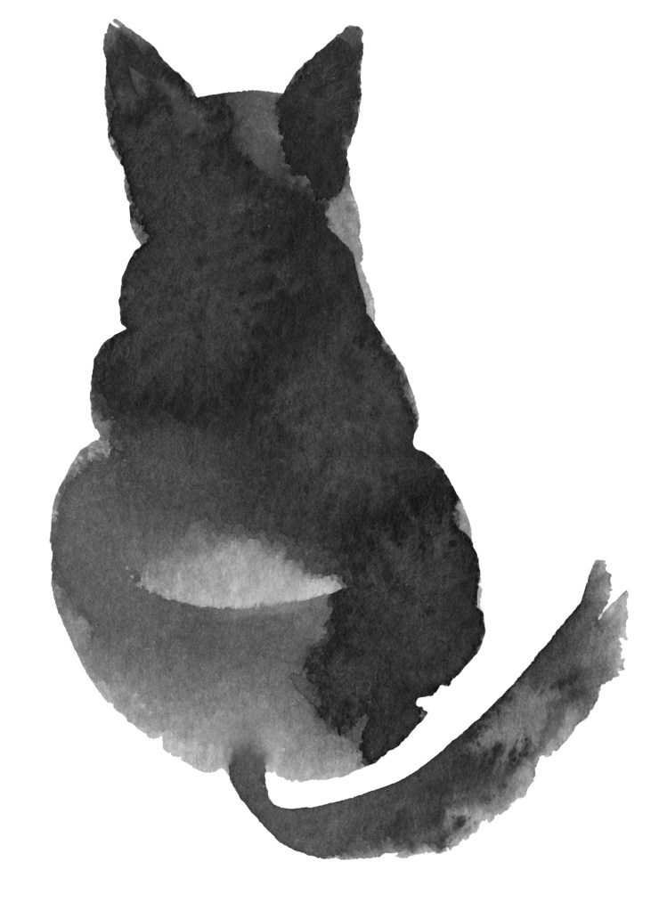 Black ink cat watercolor silhouette on a white background 